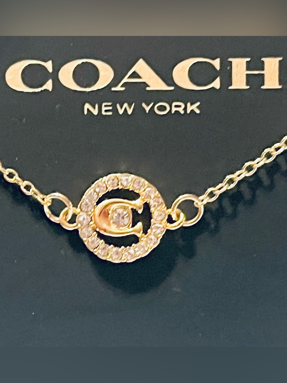 Coach Gold-Tone Crystal Circle 'C' Necklace - Picture 2 of 5